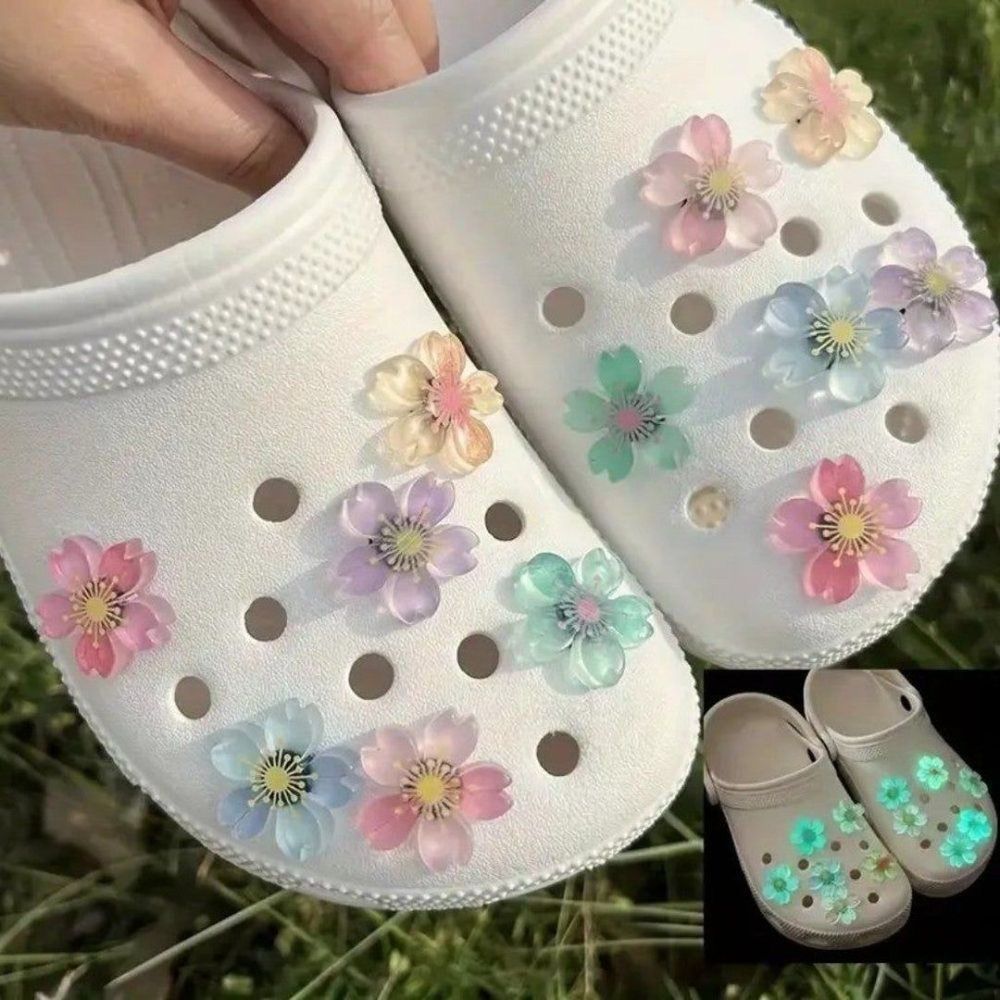 *NEW* 12-pcs Glow in the Dark Cherry Blossom Flowers Shoe Charms for Your Crocs